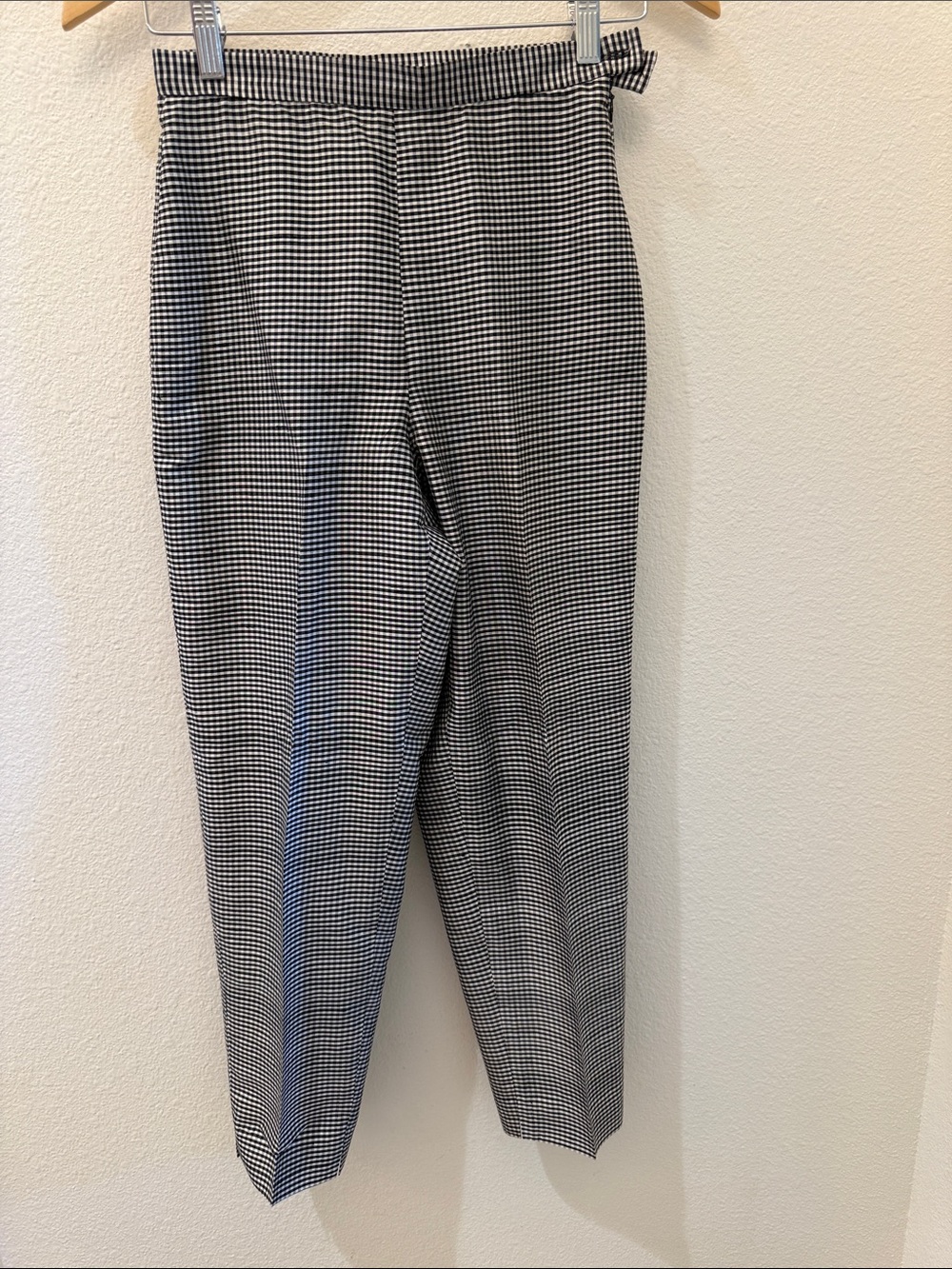 High-Waist Black and White Checked Women's Dress Pants